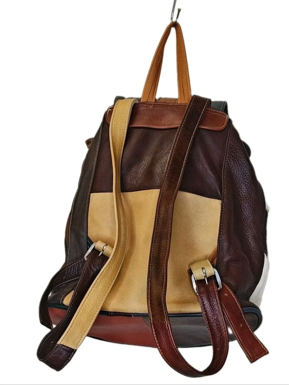 Vintage Boho Hippie Patchwork Backpack Genuine Leather Bucket Bag Purse Academia